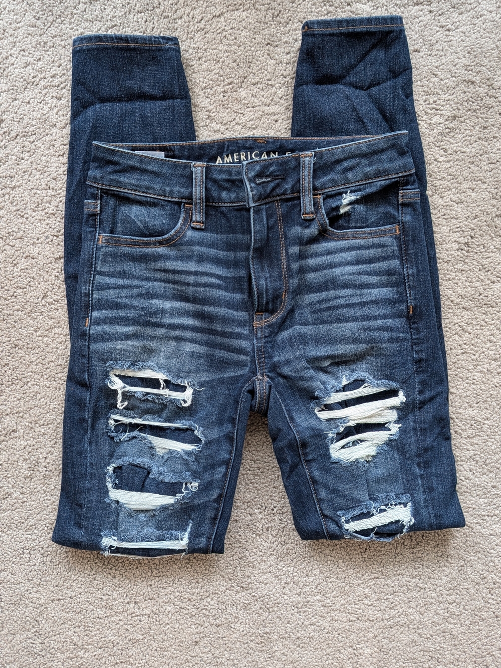 American Eagle Outfitters Women's Dark Wash Ripped Skinny Jeans